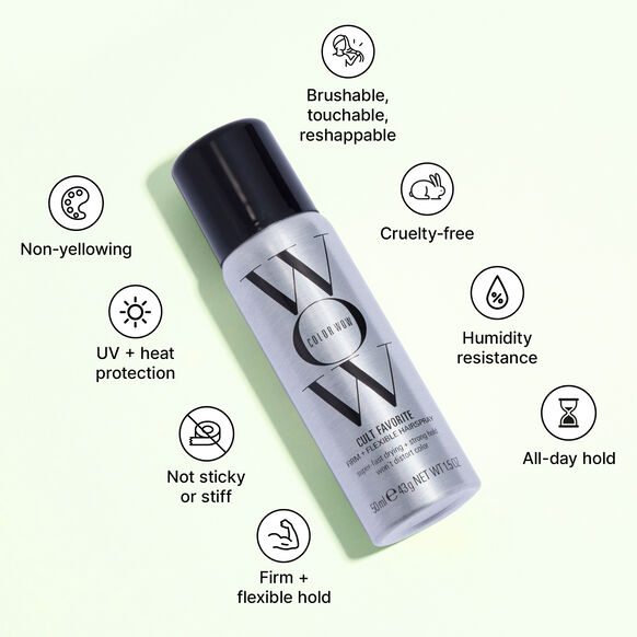Color Wow Cult Favorite Hairspray with hydrolysed keratin and silk to strengthen strands and minimise colour fade