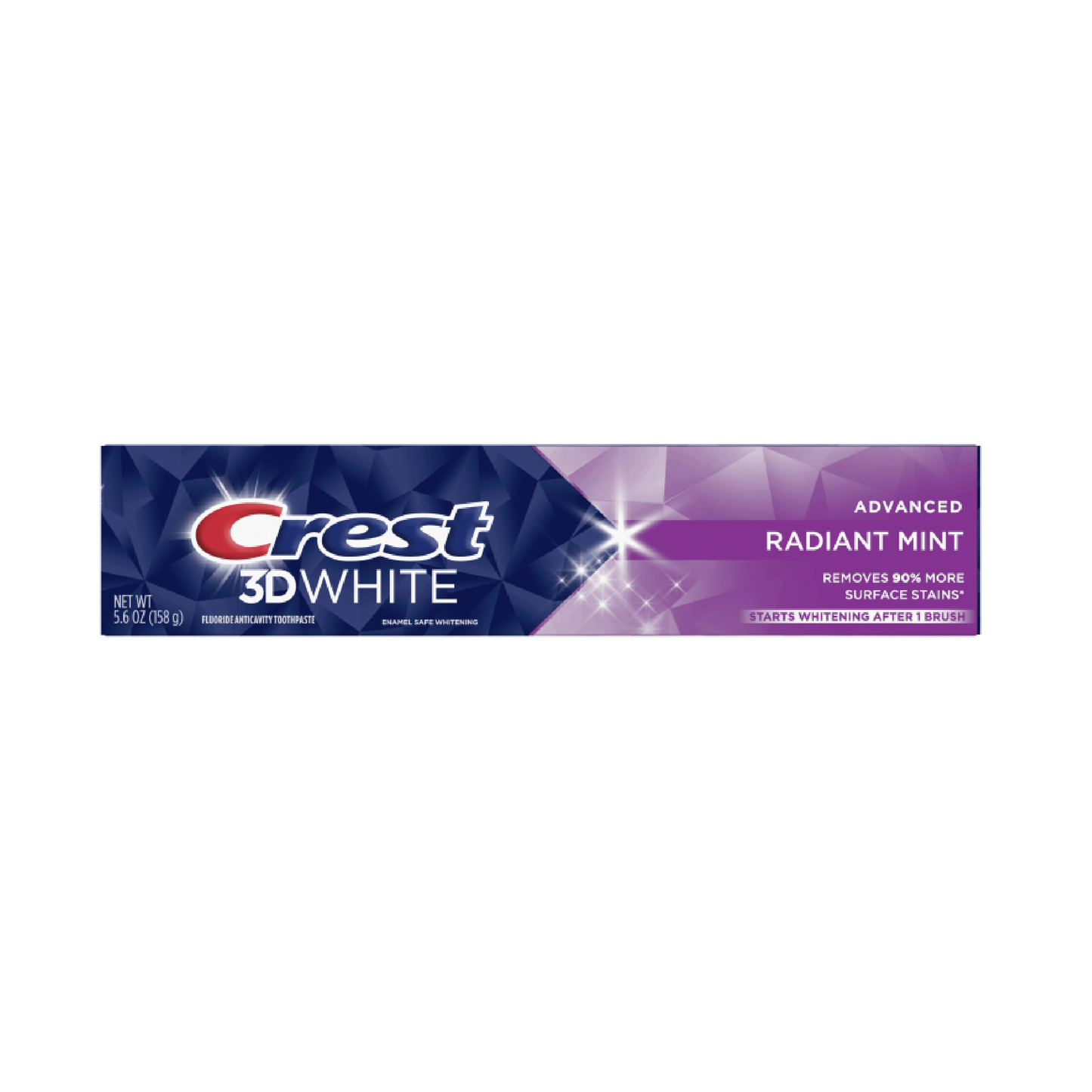 Crest 3D White toothpaste with sodium fluoride and disodium pyrophosphate strengthening enamel and preventing future stain build-up