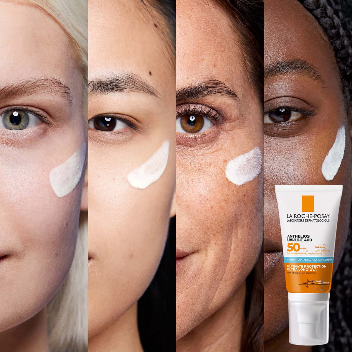 La Roche-Posay Anthelios UVmune 400 Cream with broad-spectrum UV filters and tocopherol for moisturising sun protection without white marks