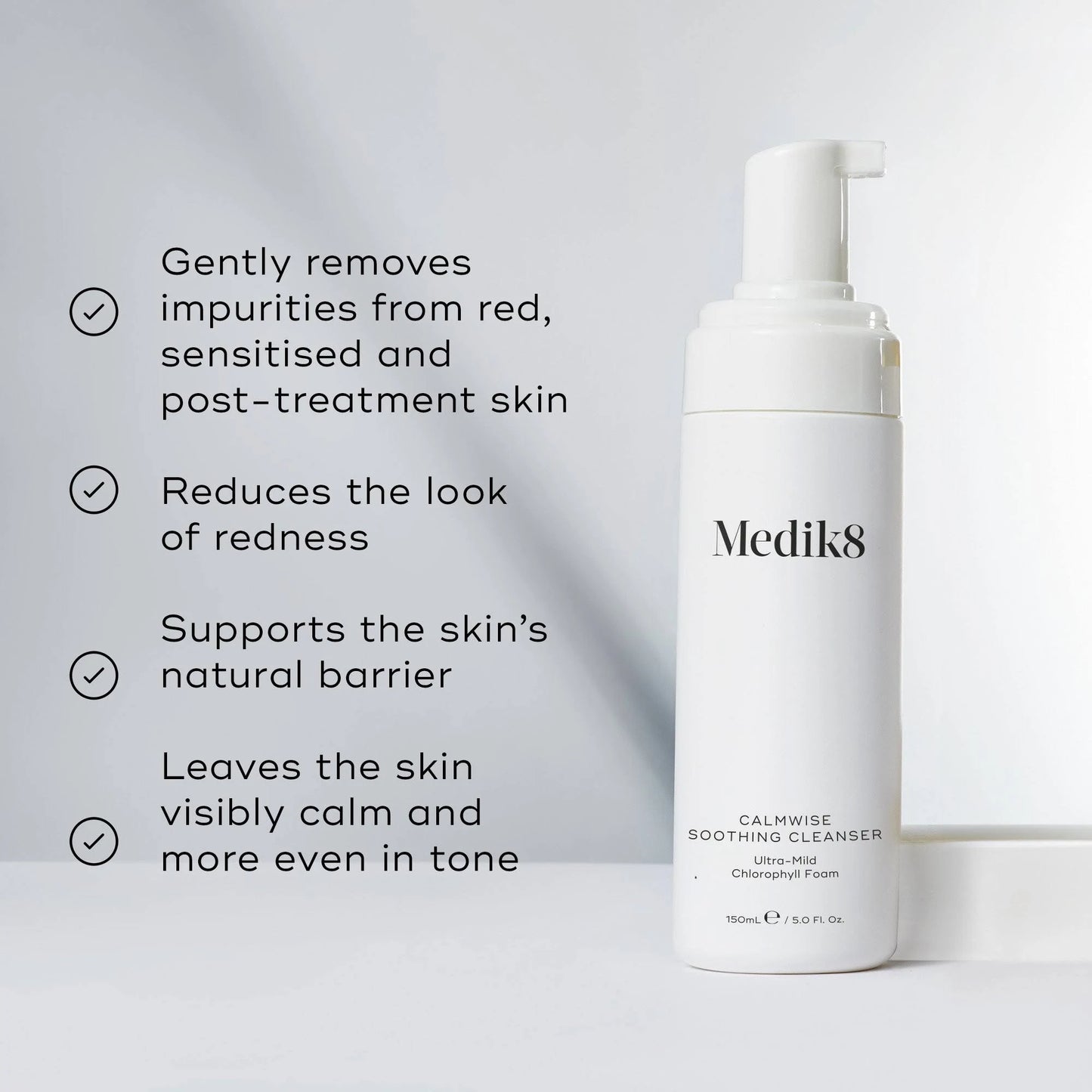 Medik8 Calmwise Soothing Cleanser with Teprenone, Vitamin K2 and Chlorophyll to help calm redness and support the skin barrier against external irritants