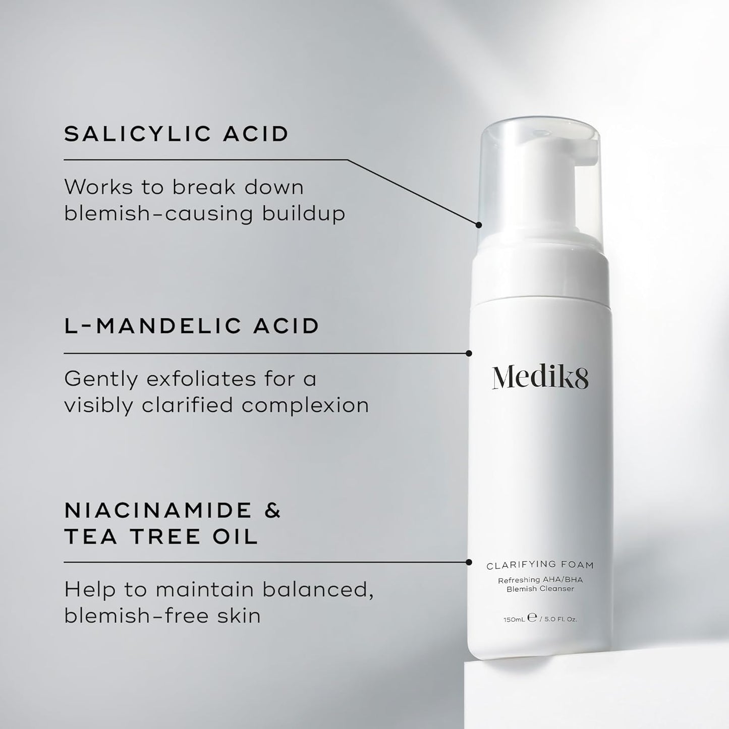Medik8 Clarifying Foam 150ml gentle daily foaming cleanser for oily and blemish-prone skin suitable for morning and evening use without over-drying