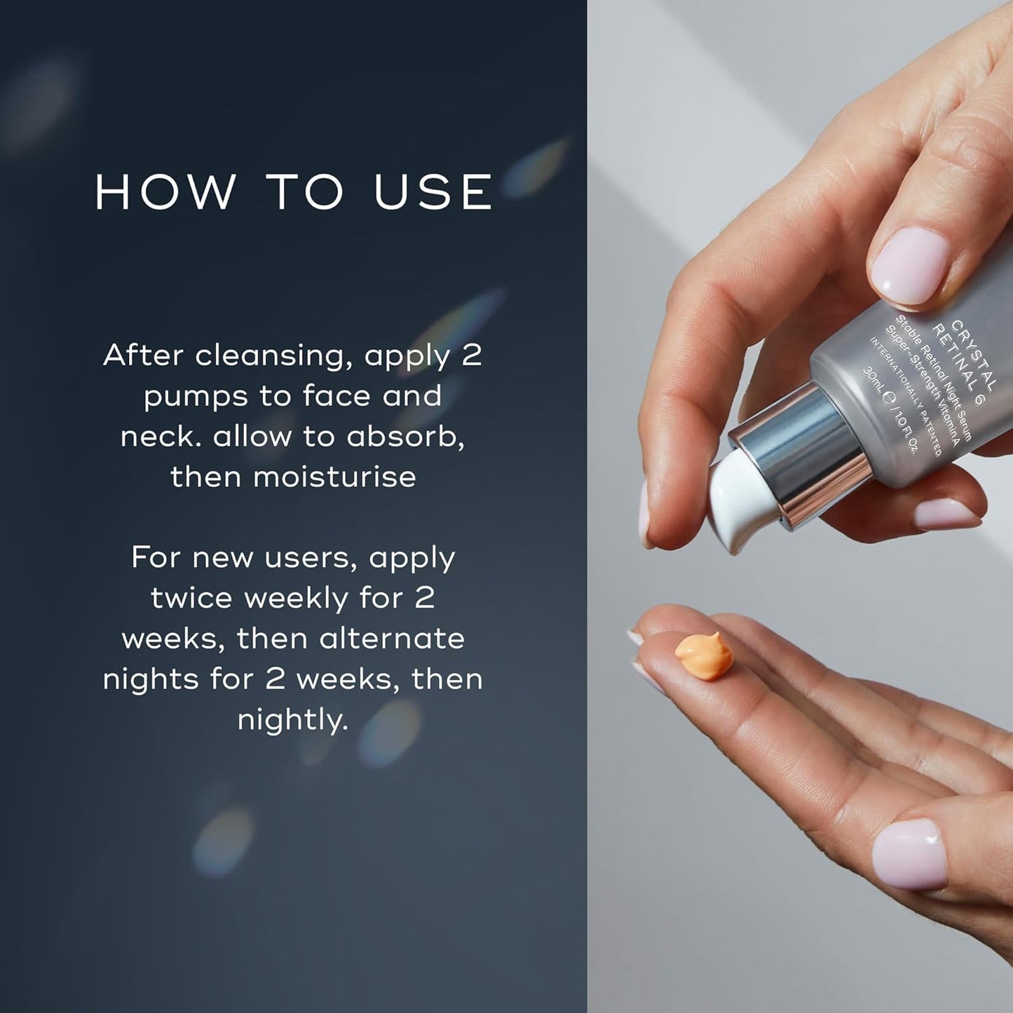 Medik8 Crystal Retinal 10 evening serum for fine lines and uneven texture used gradually to help encourage a more radiant even-toned complexion