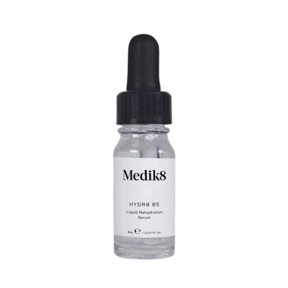 Medik8 Hydr8 B5 used morning and evening after cleansing to minimise the appearance of dryness and support a plump supple-looking complexion