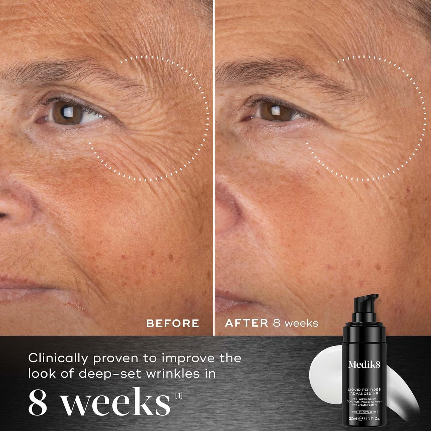 Medik8 Liquid Peptides Advanced MP 30ml fragrance free vegan anti-ageing serum for visibly smoother deeper-set wrinkles and skin texture