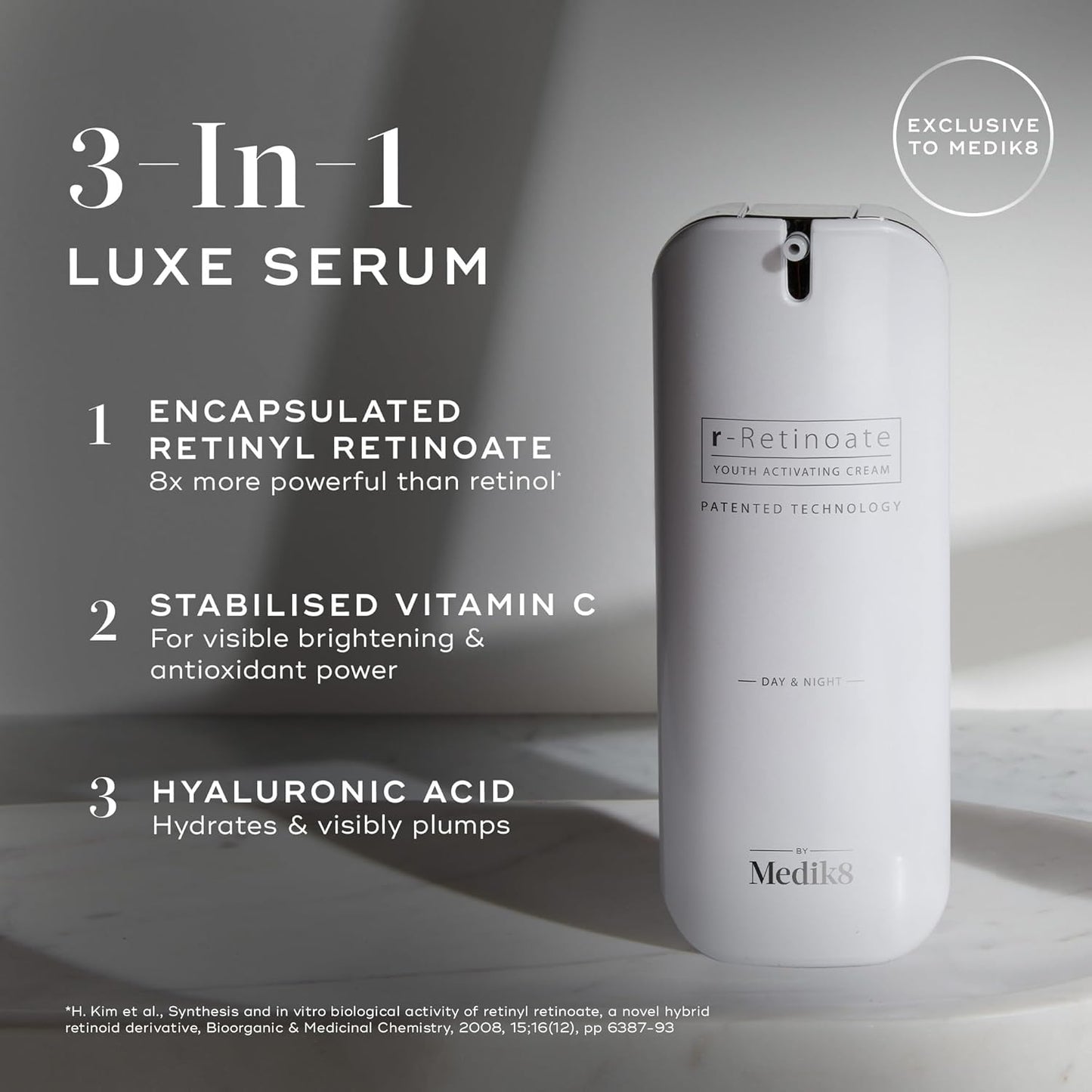 Medik8 r-Retinoate Day and Night used morning and evening to help visibly brighten and revitalise the complexion for a more youthful-looking finish
