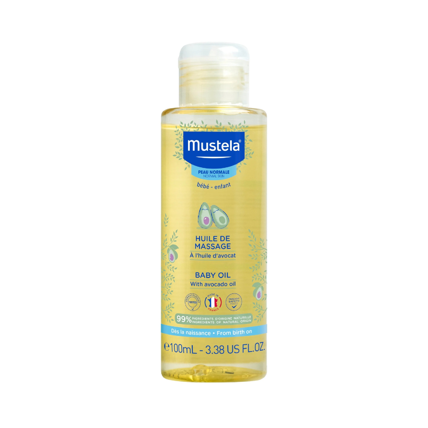 Mustela Avocado Oil Massage Oil 100ml dry oil with Sunflower and Pomegranate Seed Oil for moisturising baby skin from birth