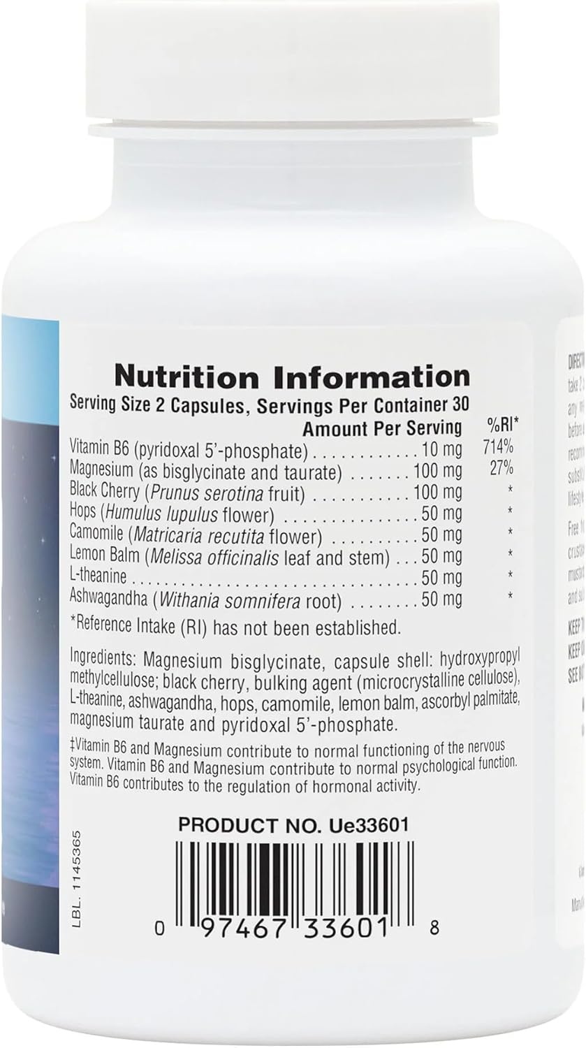 Nature's Plus Magnesium Night Time for energy metabolism tiredness reduction and psychological function vegan gluten free non-GMO