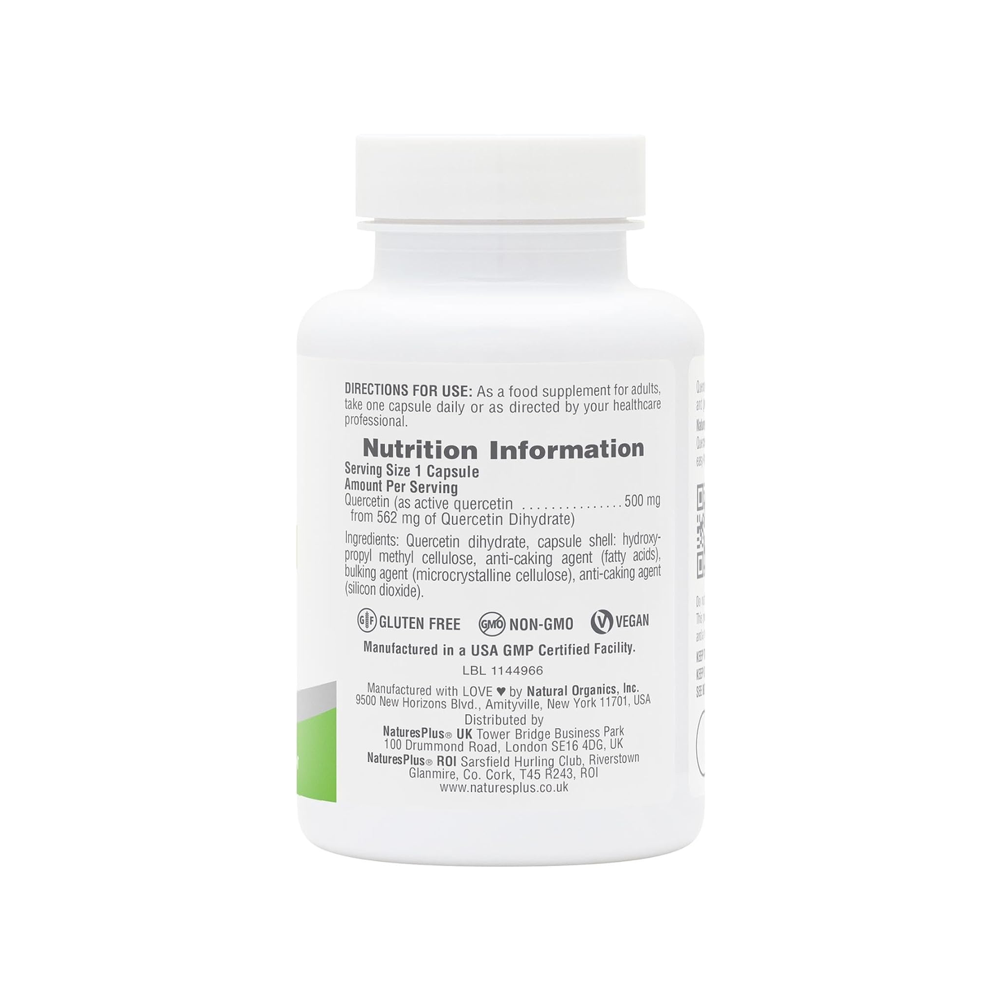Nature's Plus PRO Quercetin 500mg with plant-extracted quercetin dihydrate naturally found in apples onions and berries