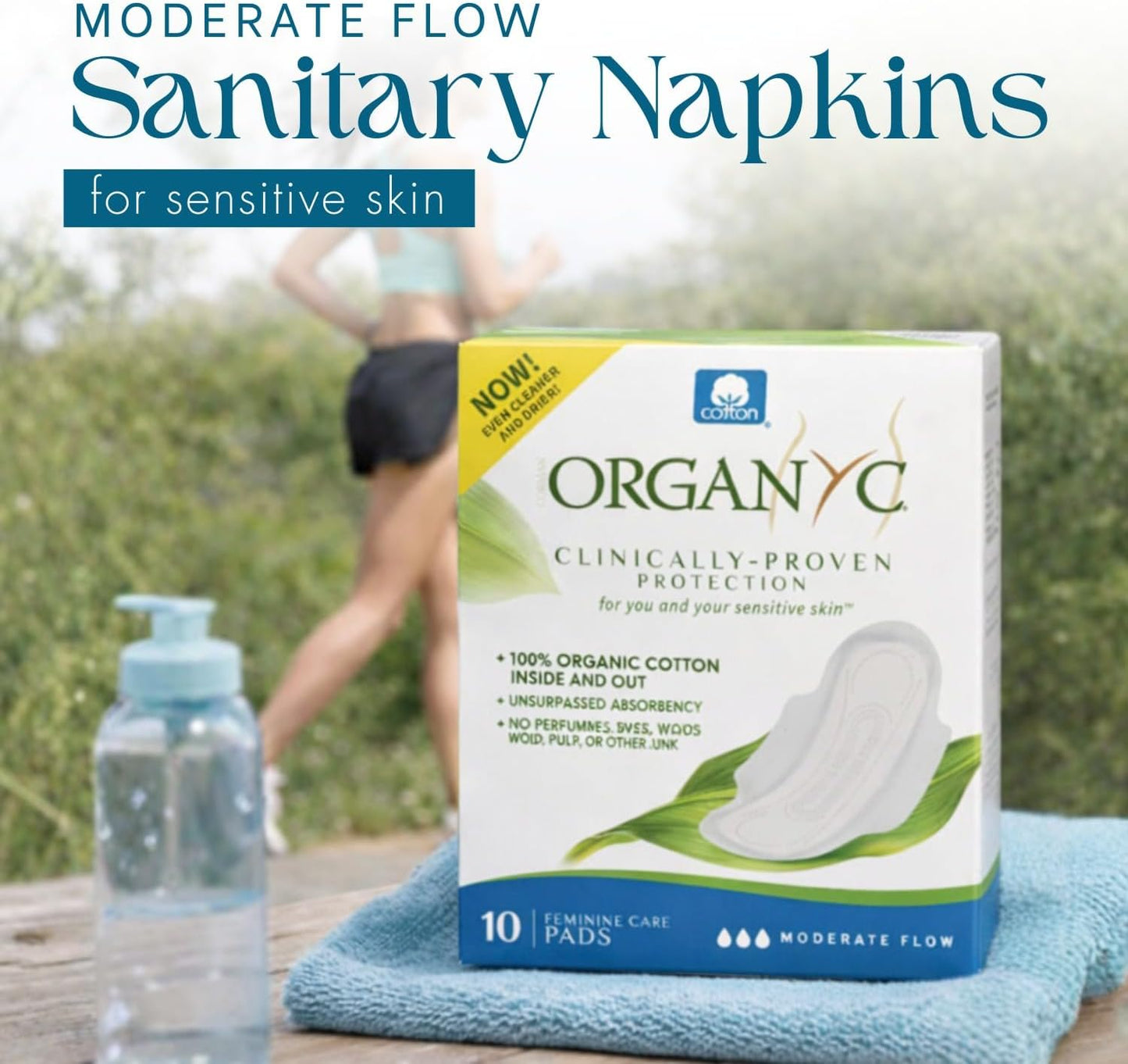 Organyc Organic Normal Flow Pads for daytime period protection, pH balanced and clinically proven to reduce skin irritation for sensitive skin