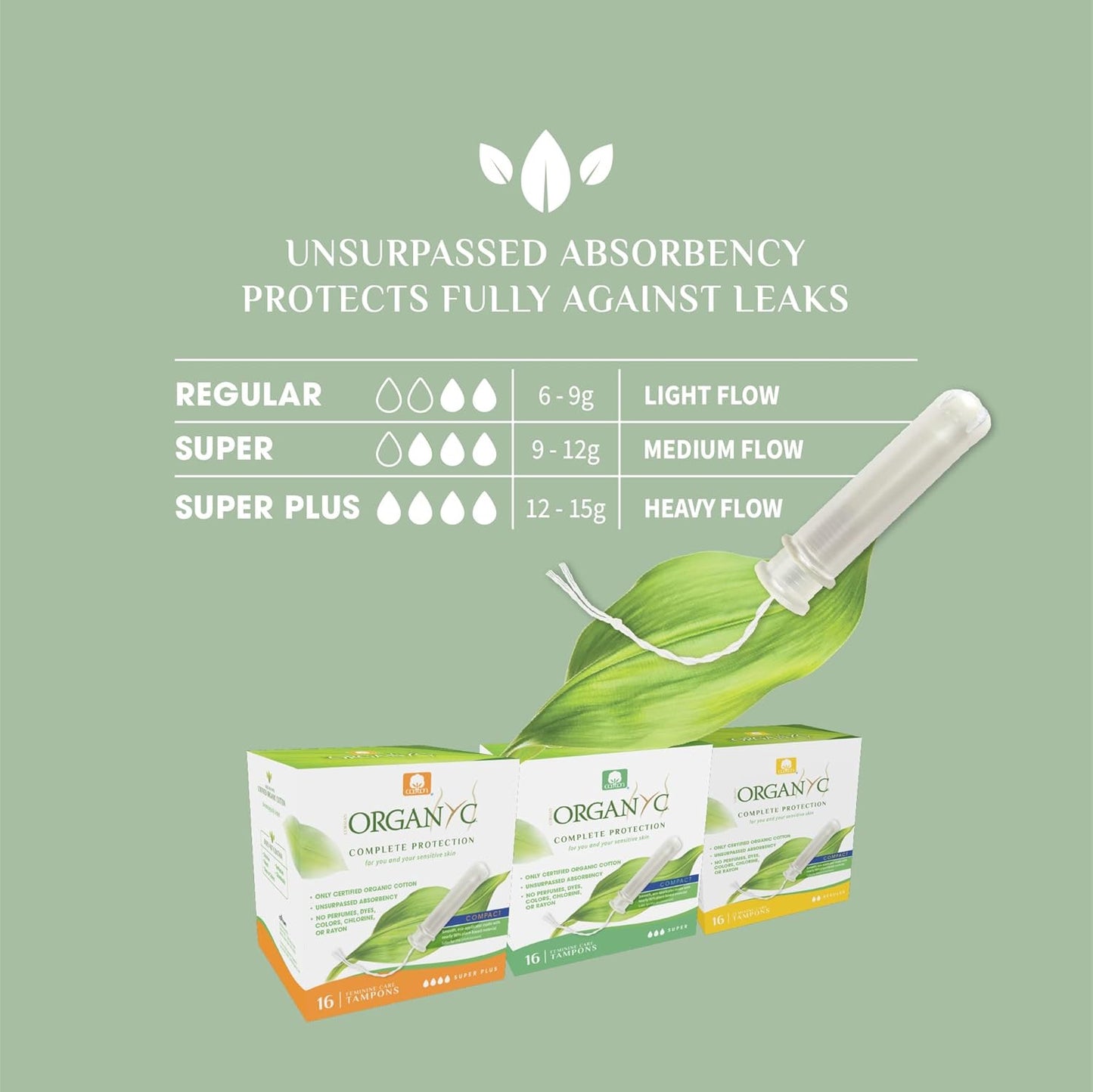 Organyc Organic Super Plus Tampons with applicator for heaviest flow days, sleek and discreet for on-the-go period protection