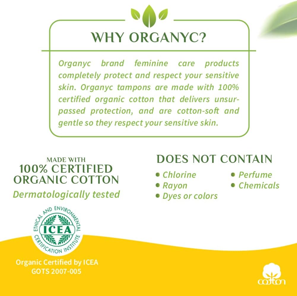 Organyc Organic Cotton Tampons with compact applicator, free from perfumes, dyes and SAPs, certified by ICEA for sensitive skin