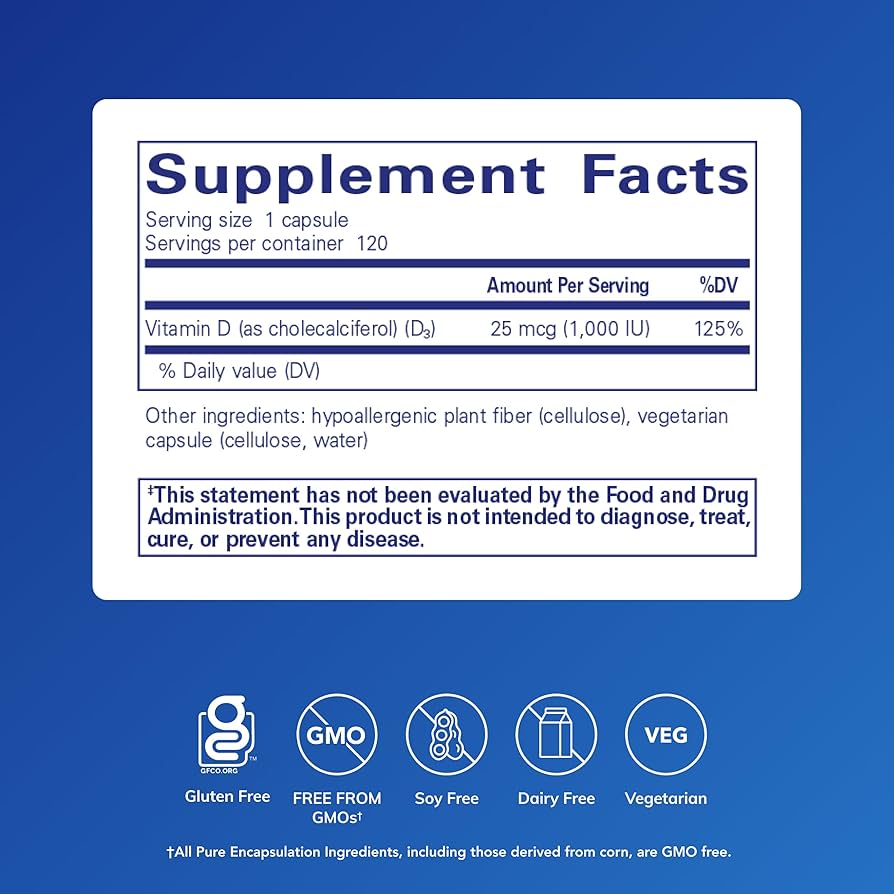 Pure Encapsulations Vitamin D3 1000iu, 120 Capsules