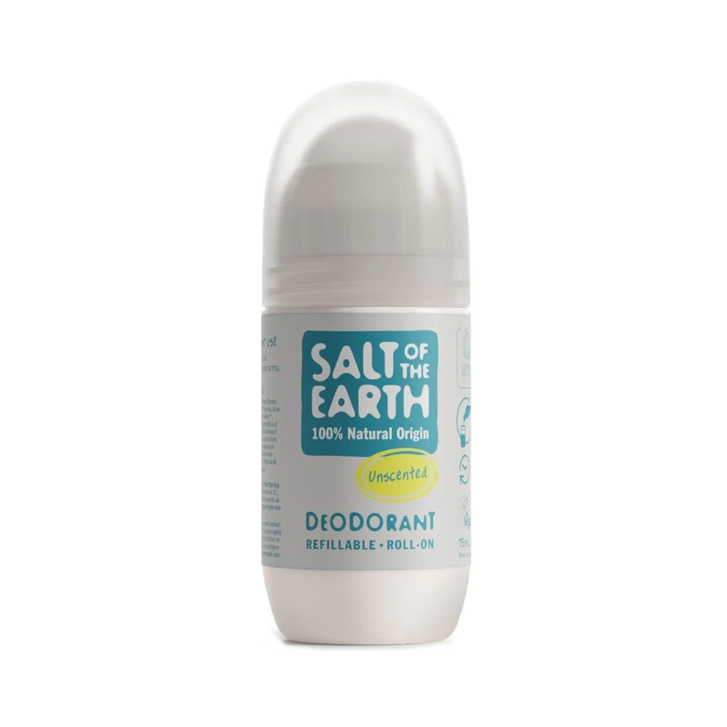 Salt of the Earth Unscented Refillable Roll-On Deodorant 75ml, COSMOS Natural certified, aluminium-free and vegan-friendly, made in the UK