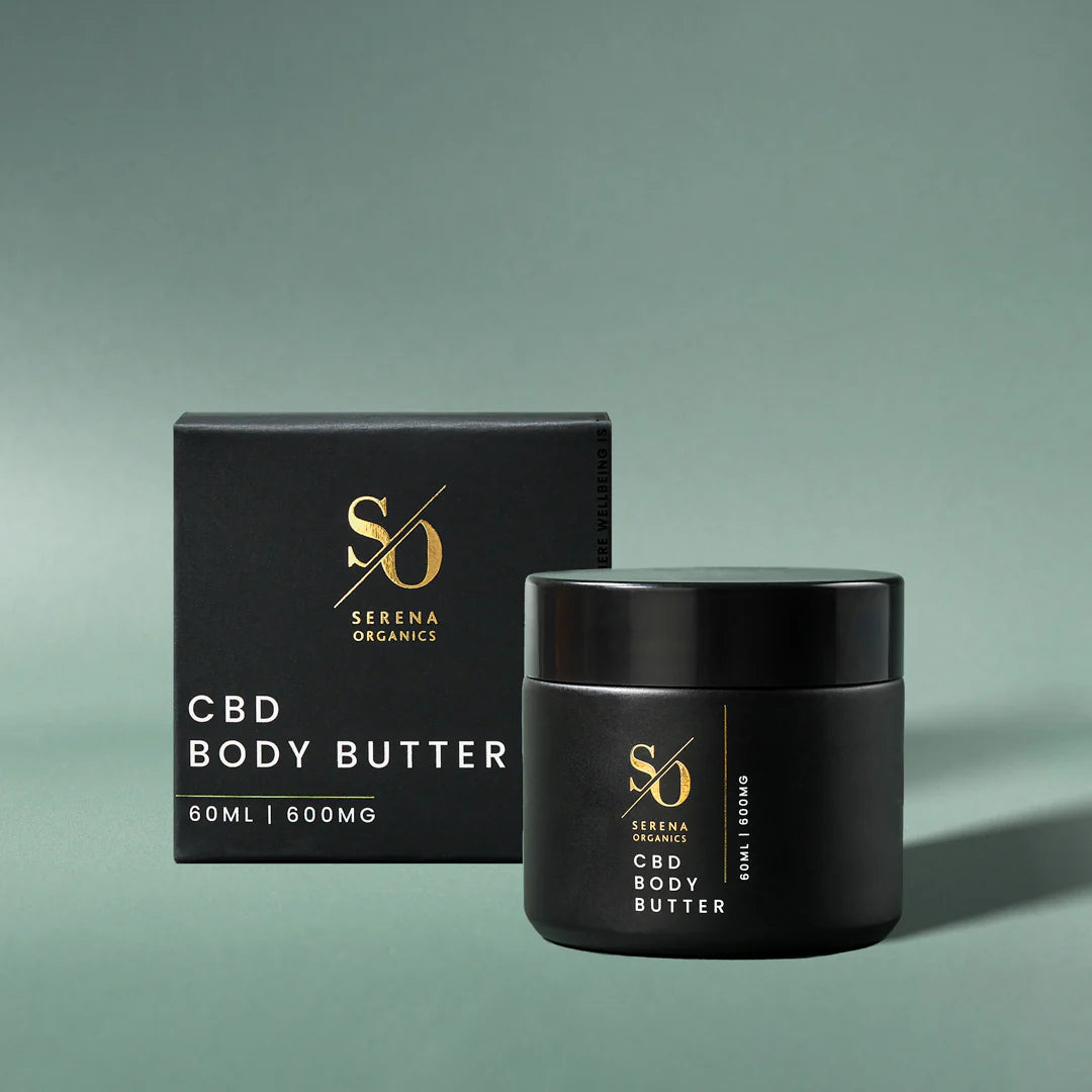 Serena Organics CBD Body Butter for adults seeking a rich aromatic topical CBD moisturiser to help soothe dry skin and elevate daily skincare wellbeing