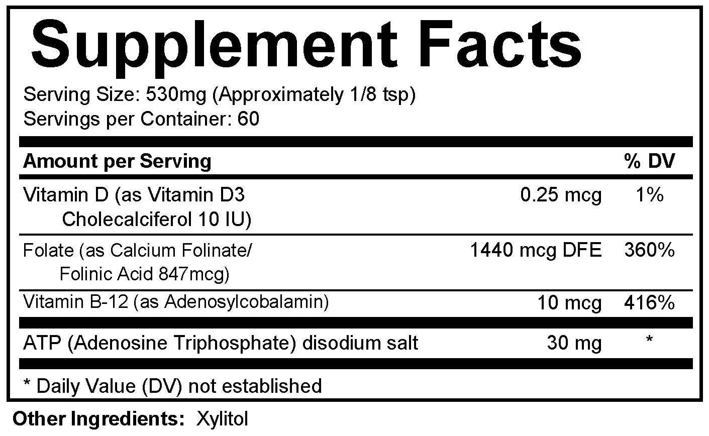 Spectrum Awakening Super Folinic Acid sweet-tasting powder providing folate approximately 60 servings per 30g pack
