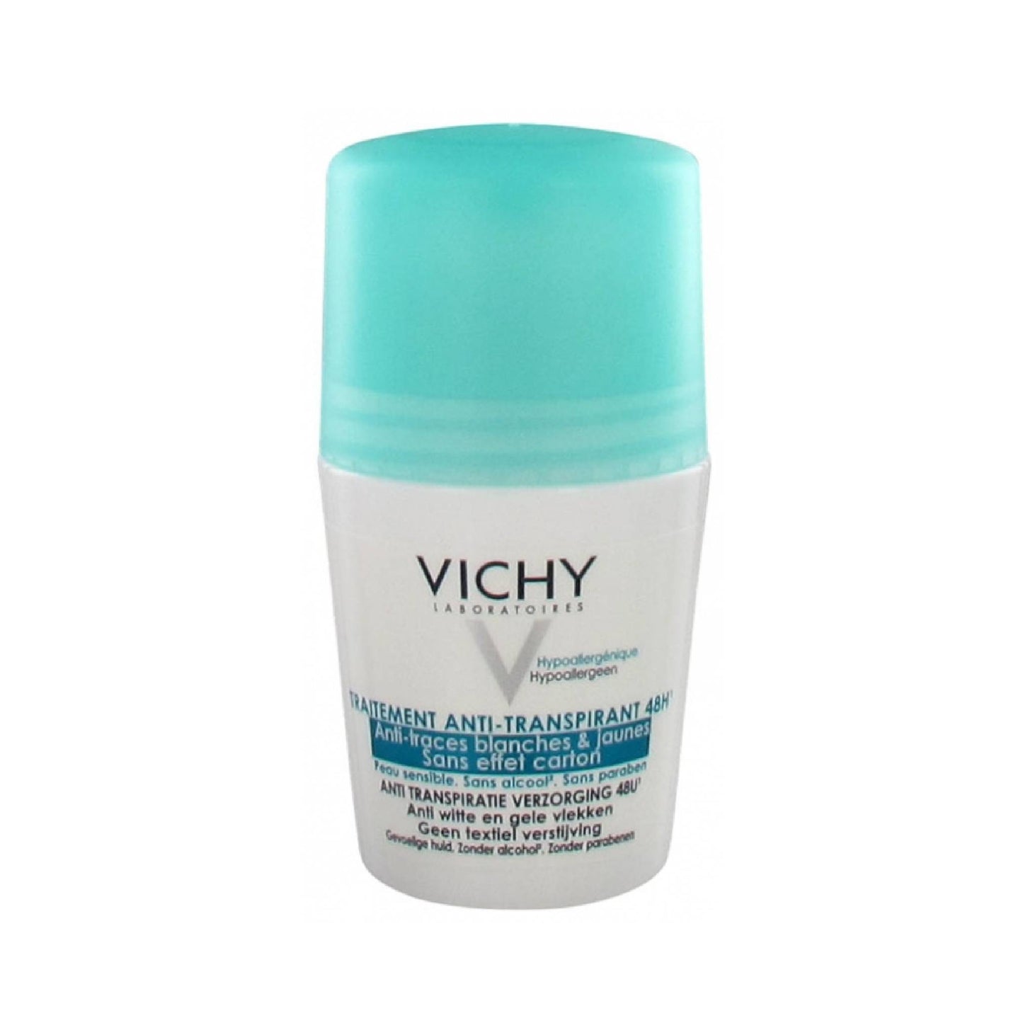 Vichy 48H Anti-Stains Deodorant with Aluminum Chlorohydrate and Perlite, regulates perspiration and prevents fabric staining without cardboard effect