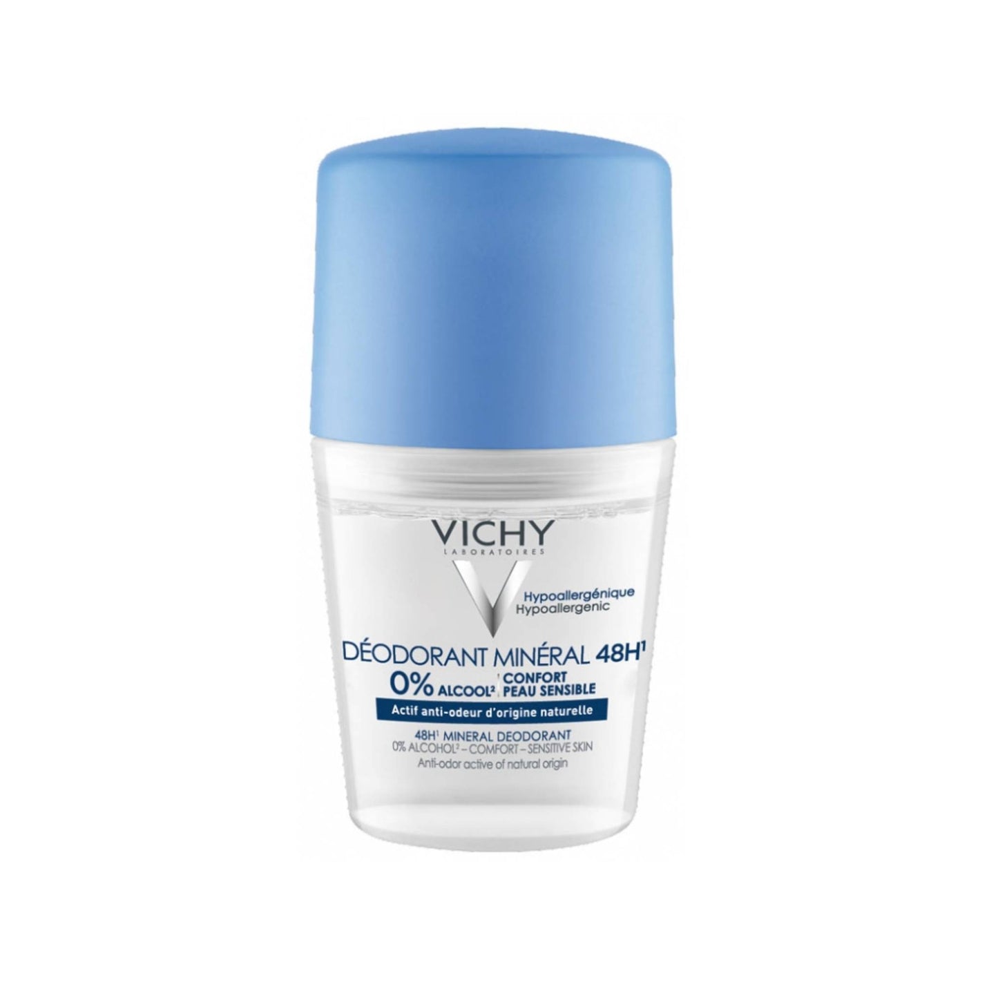 Vichy 48H Mineral Deodorant with zinc gluconate, panthenol and 15 Vichy thermal water minerals, neutralises odour and soothes sensitive underarm skin