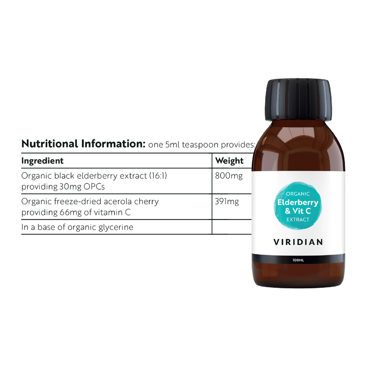 Viridian Organic Elderberry Extract & Vitamin C 100ml