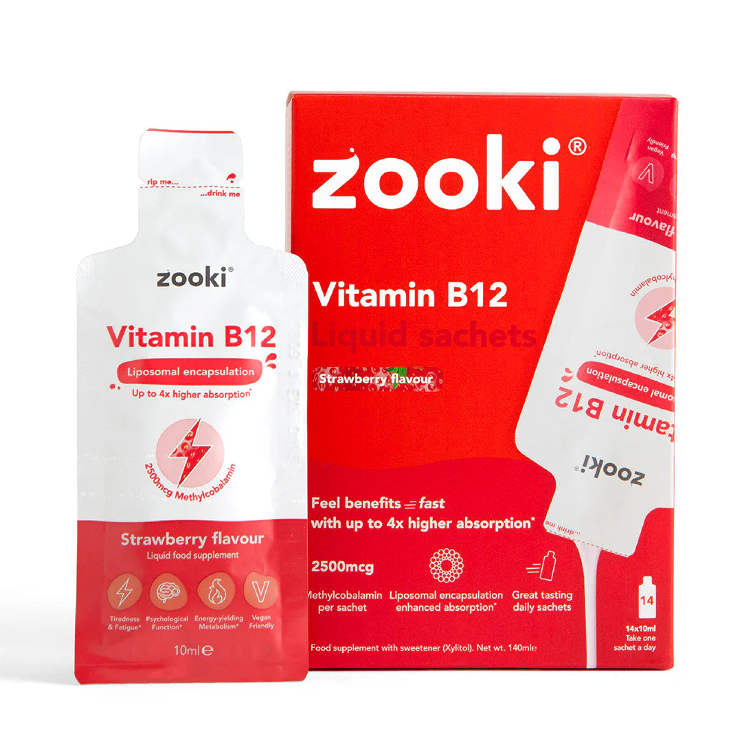 Zooki Liposomal Vitamin B12 2500mcg, Strawberry Flavour - 14x10ml Liquid Sachets