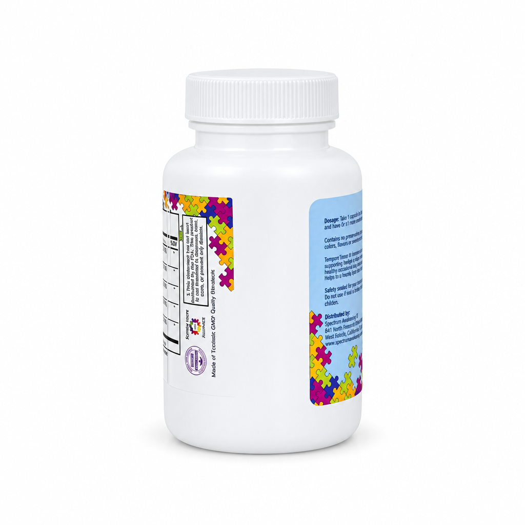Spectrum Awakening Temper Tamer for those who prefer vegetarian capsules, with five herbs in one formula for a simple supplement routine.