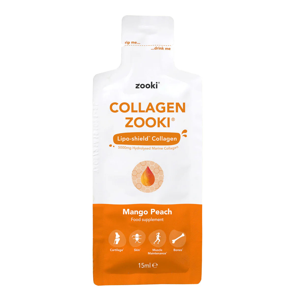 Zooki Super Strength Marine Collagen 11,000mg, Mango Peach Flavour 14x18.5ml Sachets