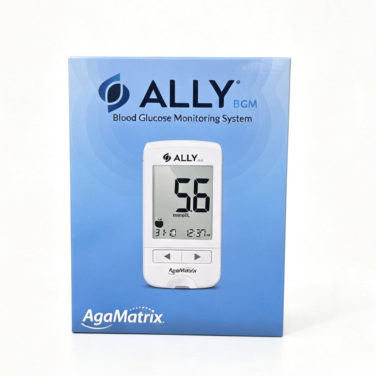 AgaMatrix Ally BGM blood glucose monitoring system with small sample size meal tagging strip ejector and DVLA-compliant memory