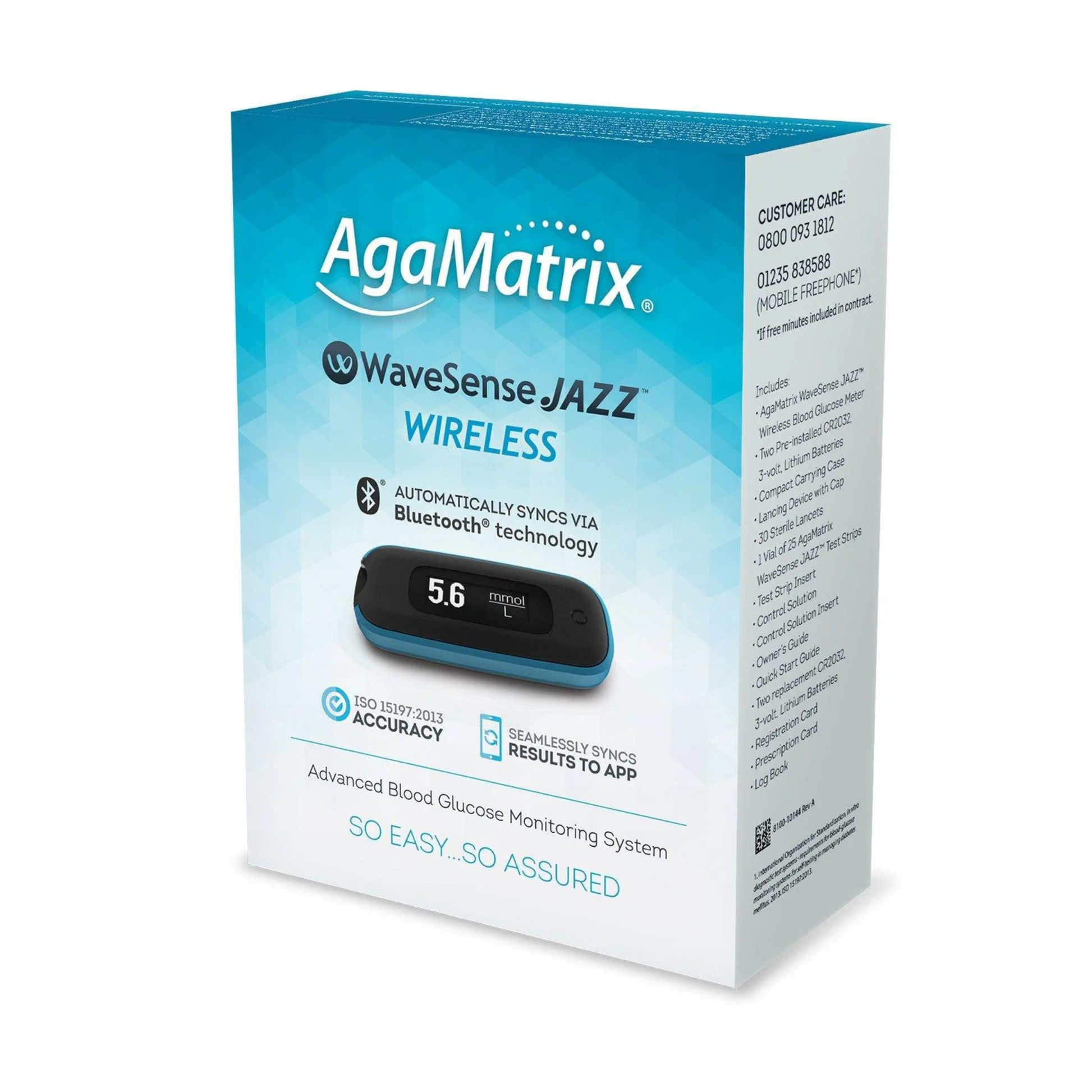 AgaMatrix WaveSense Jazz Wireless Blood Glucose Meter Kit with 25 test strips, lancing device and Bluetooth sync to the ADM App