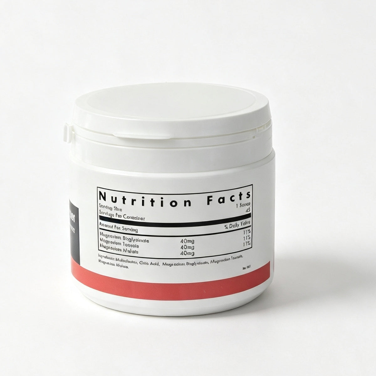 Allergy Research Magnesium Powder showing 120mg elemental magnesium per serving across three well-absorbed forms per scoop