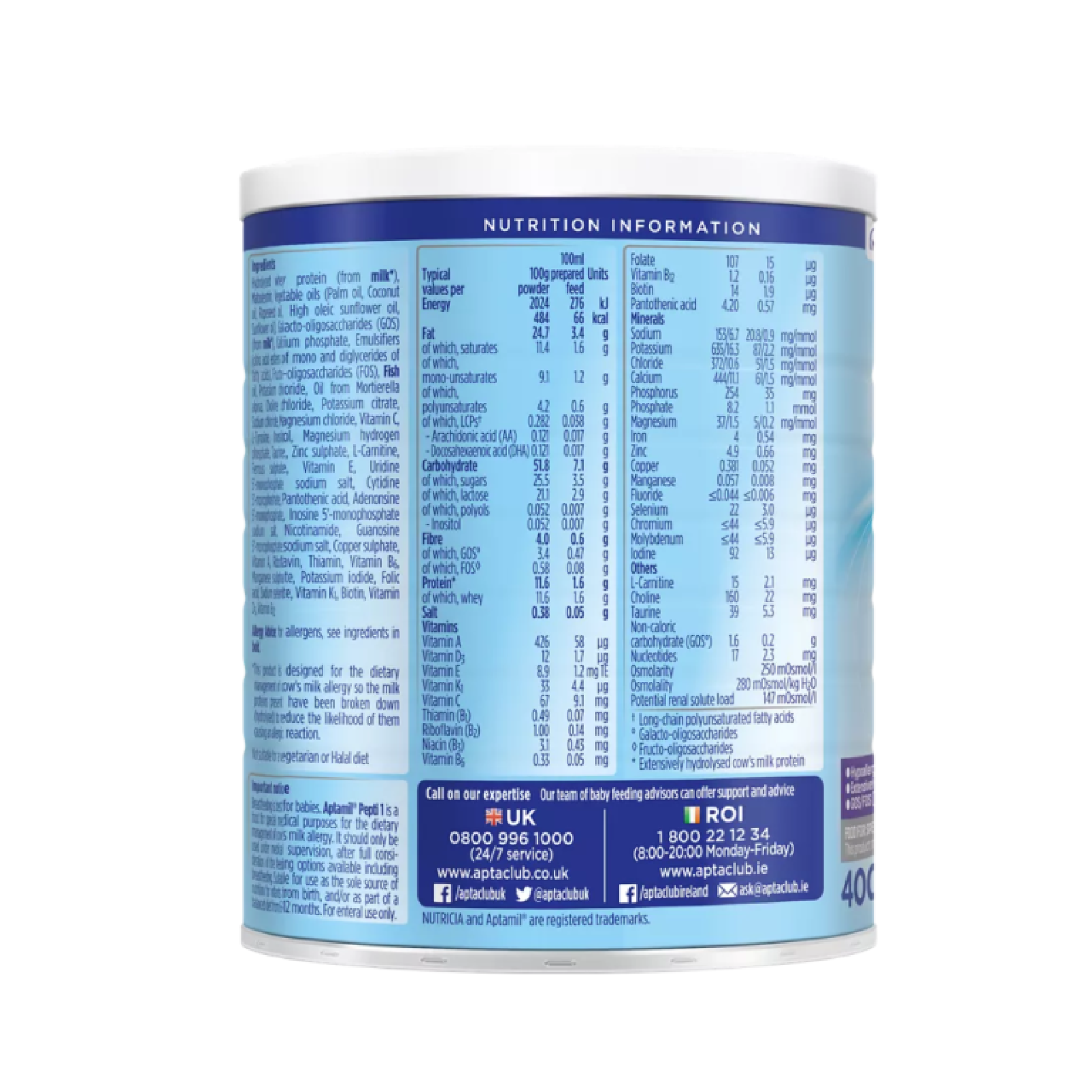 Aptamil Pepti 1 400g powder tin hypoallergenic formula for dietary management of cow's milk allergy suitable from birth