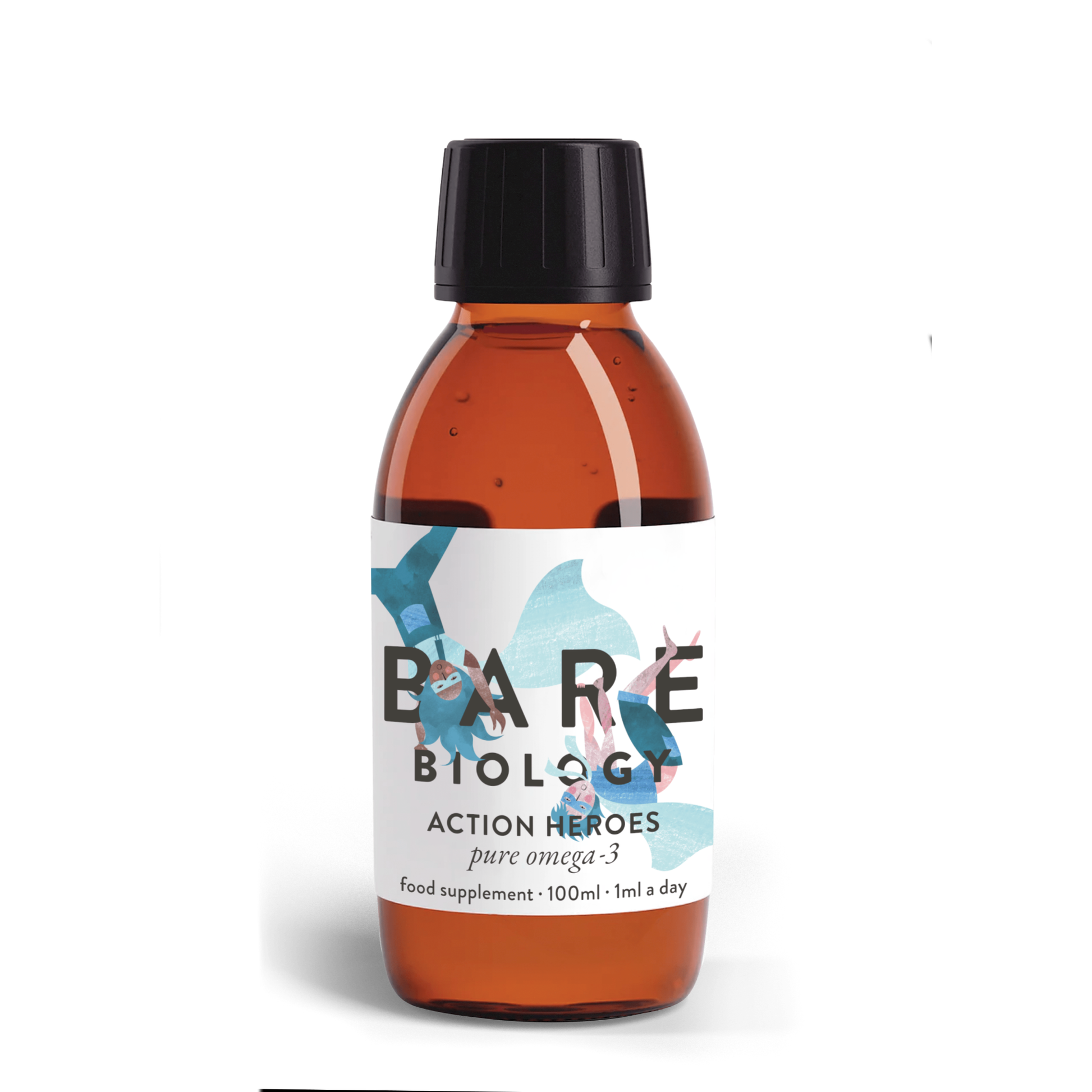 Bare Biology Action Heroes Omega 3 Liquid with DHA and EPA from pure fish oil supports cognitive development, brain function and healthy growth in children