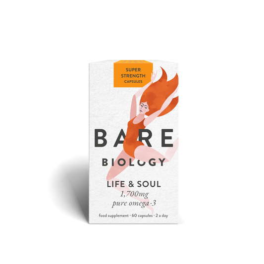 Bare Biology Life & Soul omega 3 capsules 60 count high strength fish oil supplement for daily brain heart and vision support