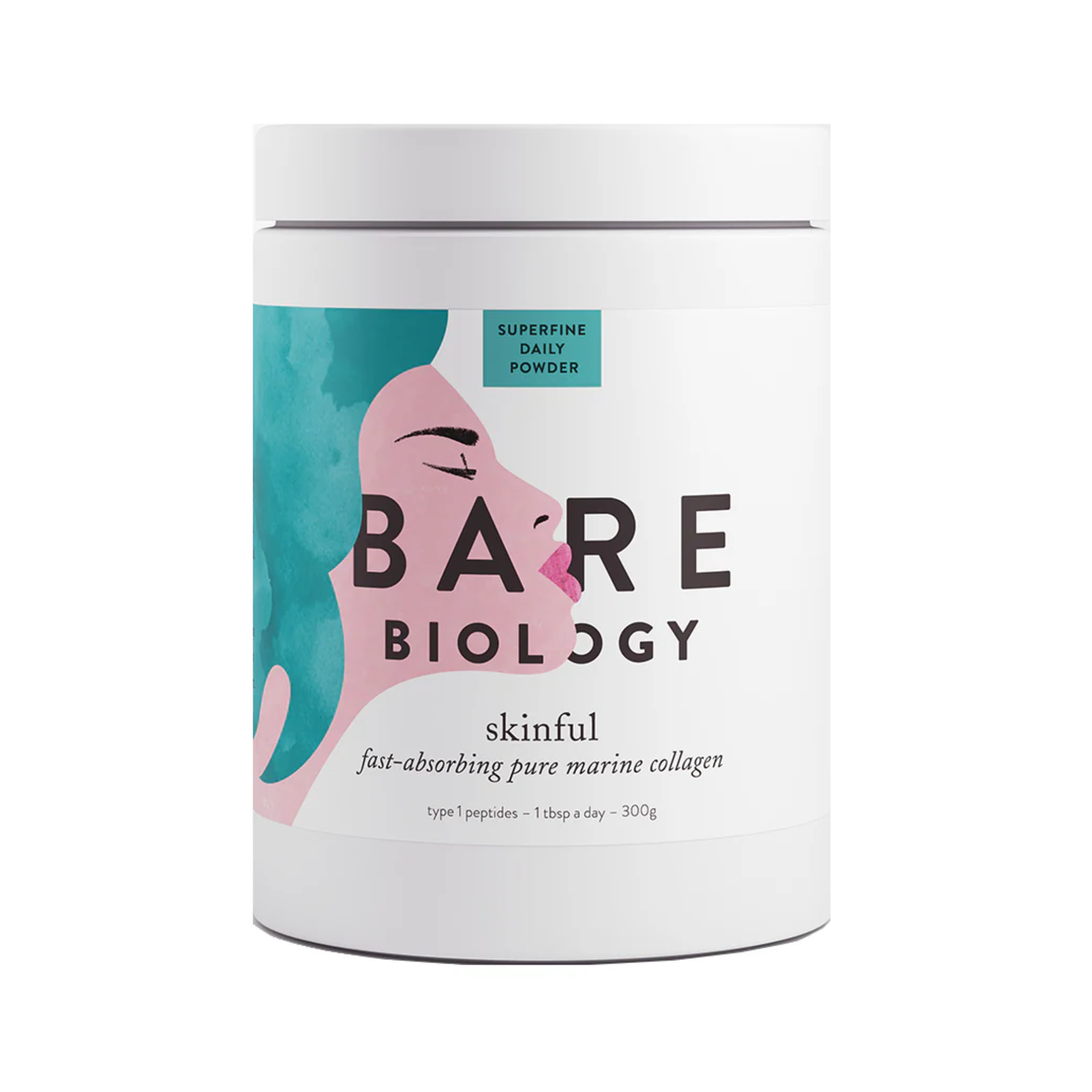 Bare Biology Pure Marine Collagen Powder 300g from wild North Atlantic cod, Type 1 collagen peptides, third-party tested, 60 servings per pot