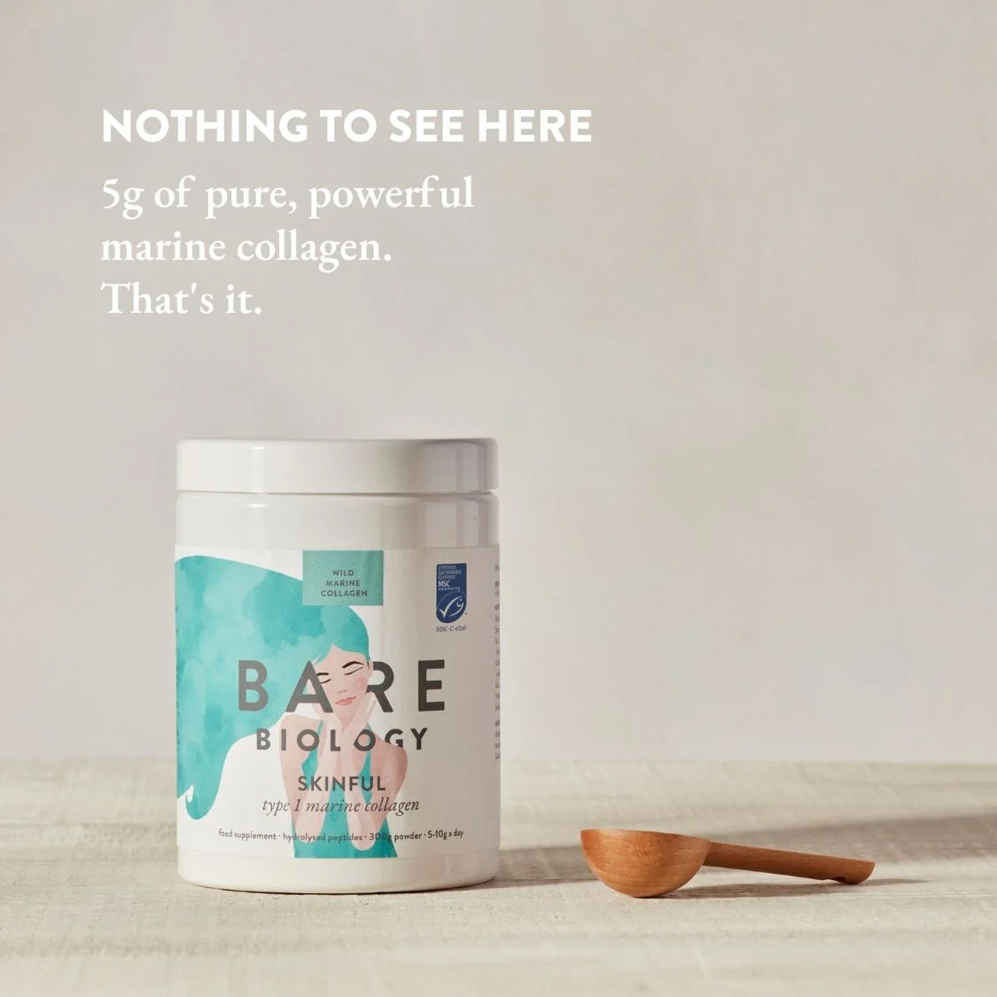 Bare Biology Pure Marine Collagen Powder virtually tasteless and lump-free, mixes into coffee, smoothies or water, suitable for low-carb and keto diets