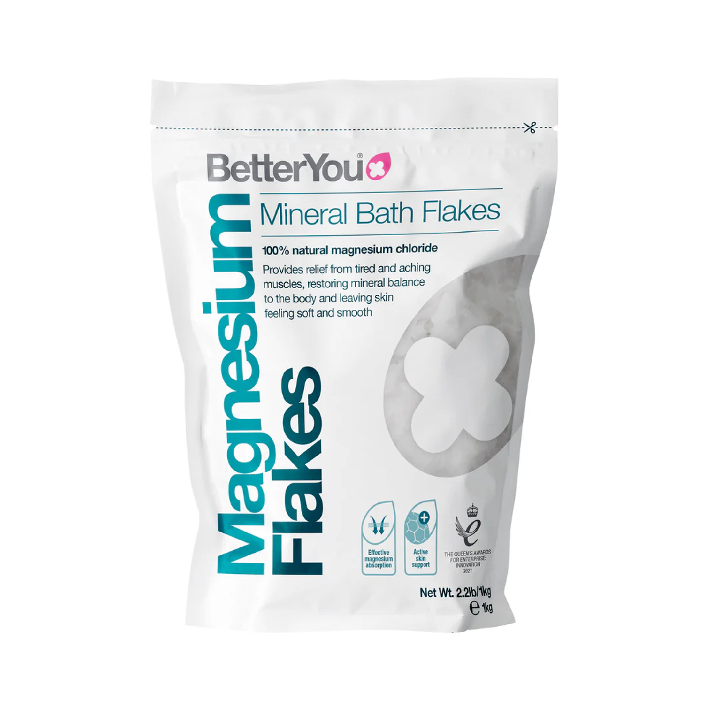 BetterYou Magnesium Bath and Body Soak Flakes 1kg pure magnesium chloride 47% MgCl2 for transdermal absorption