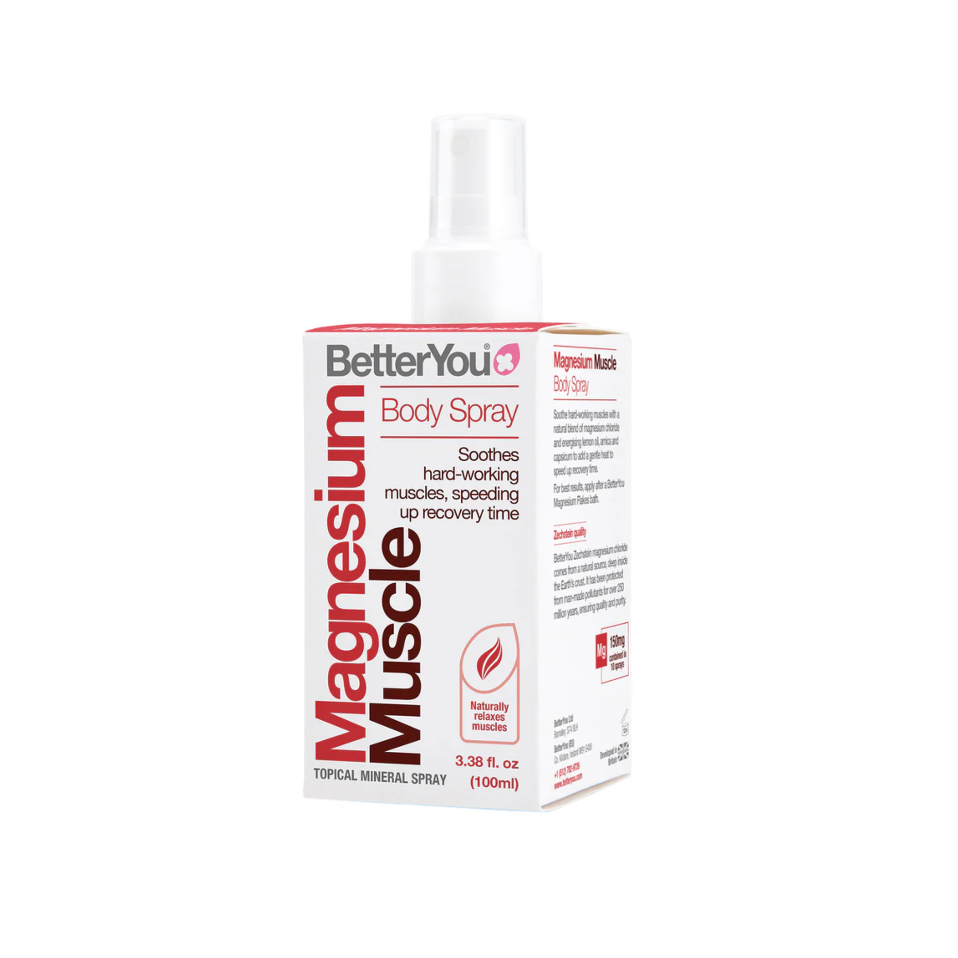 BetterYou Magnesium Muscle Body Spray 100ml with pure magnesium chloride, arnica and capsicum for fast-acting transdermal muscle recovery
