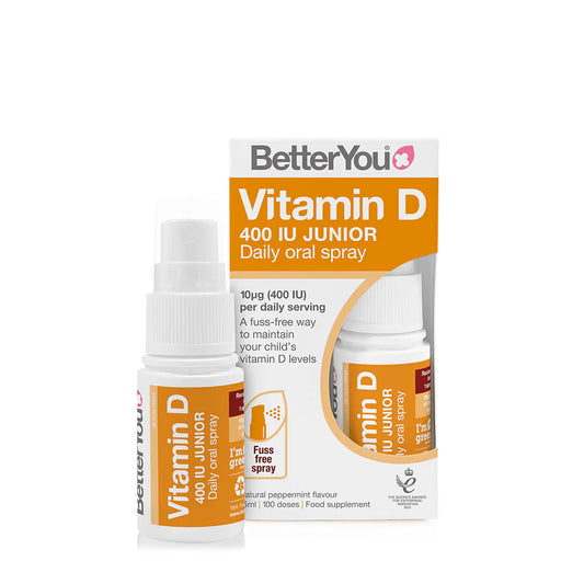 BetterYou DLuxJunior Vitamin D3 400IU oral spray 15ml peppermint flavour supporting children’s immunity bone health and daily vitamin D intake