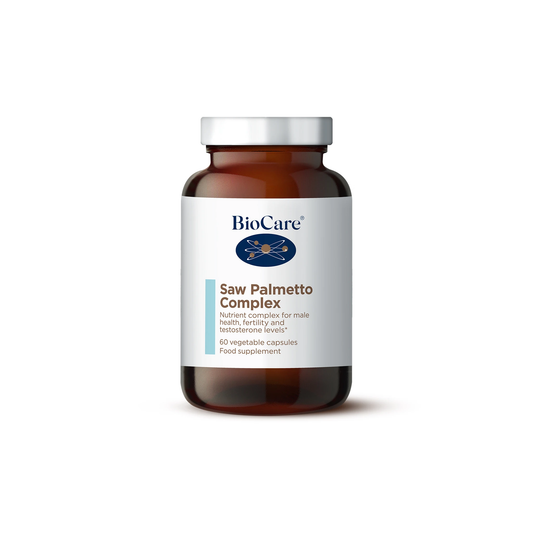 BioCare Saw Palmetto Complex 60 Capsules advanced male health supplement supporting testosterone fertility and prostate health with saw palmetto zinc and ginseng for daily hormonal balance support