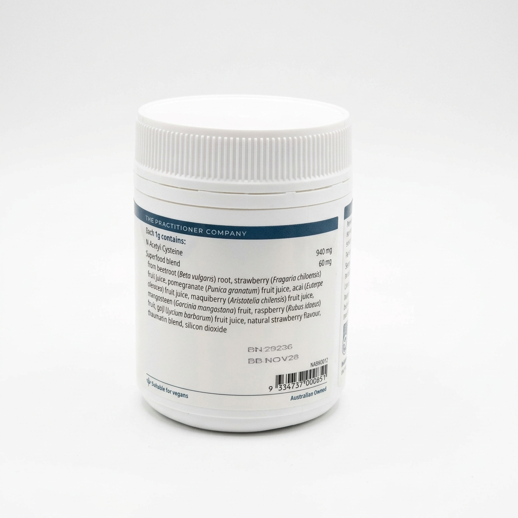BioMedica N-Acetyl-Cysteine (NAC) Natural Berry powder with 940mg NAC per gram and a berry blend for a naturally flavoured vegan option.