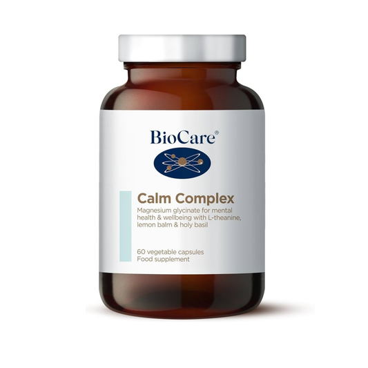 BioCare Calm Complex 60 Capsules natural relaxation supplement supporting sleep quality, stress reduction and nervous system balance with magnesium, L-theanine, lemon balm and holy basil