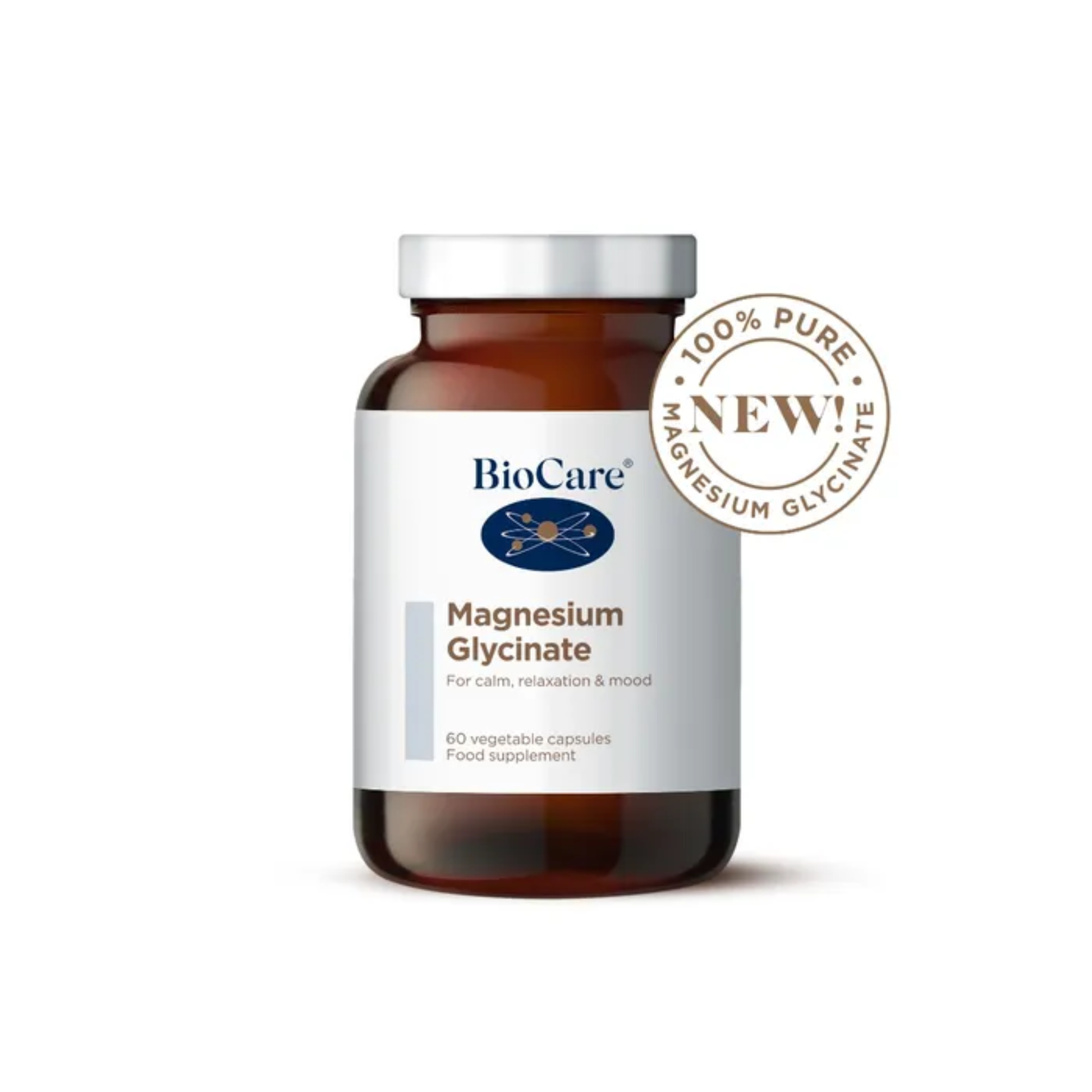 BioCare Magnesium Glycinate 60 Capsules providing high absorption magnesium support for relaxation, stress reduction, improved sleep quality and daily nervous system balance