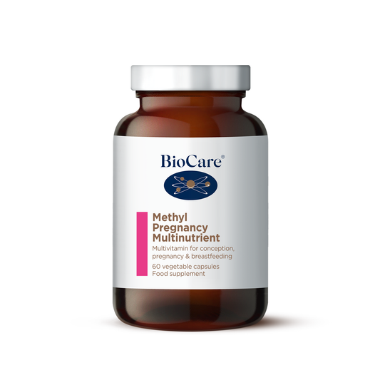 BioCare Methyl Pregnancy Multinutrient 60 capsules with methylated B vitamins, folate and key nutrients to support mother and baby.
