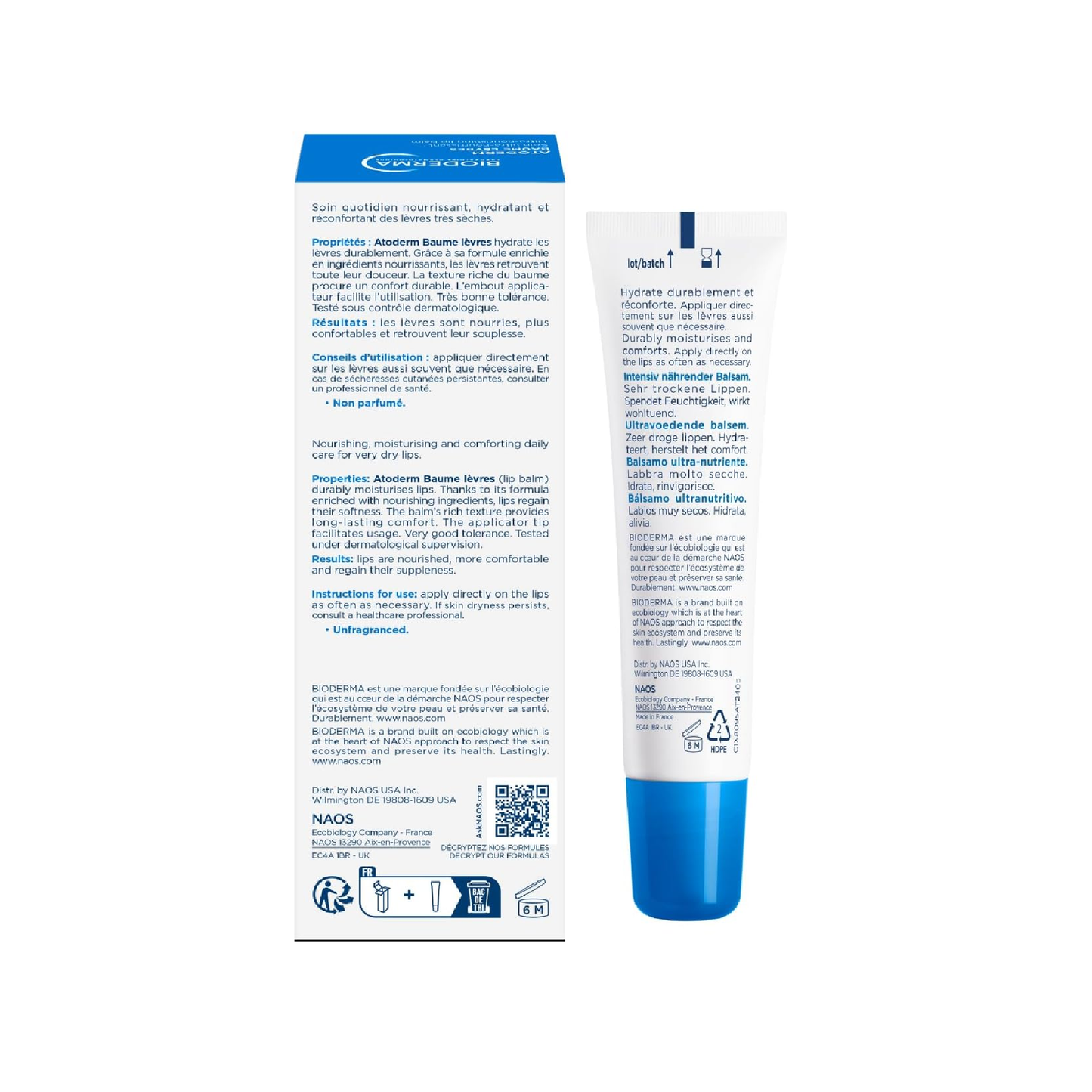 Bioderma Atoderm Lip Balm with shea butter avocado oil and laminaria extract to nourish and restore the lip barrier