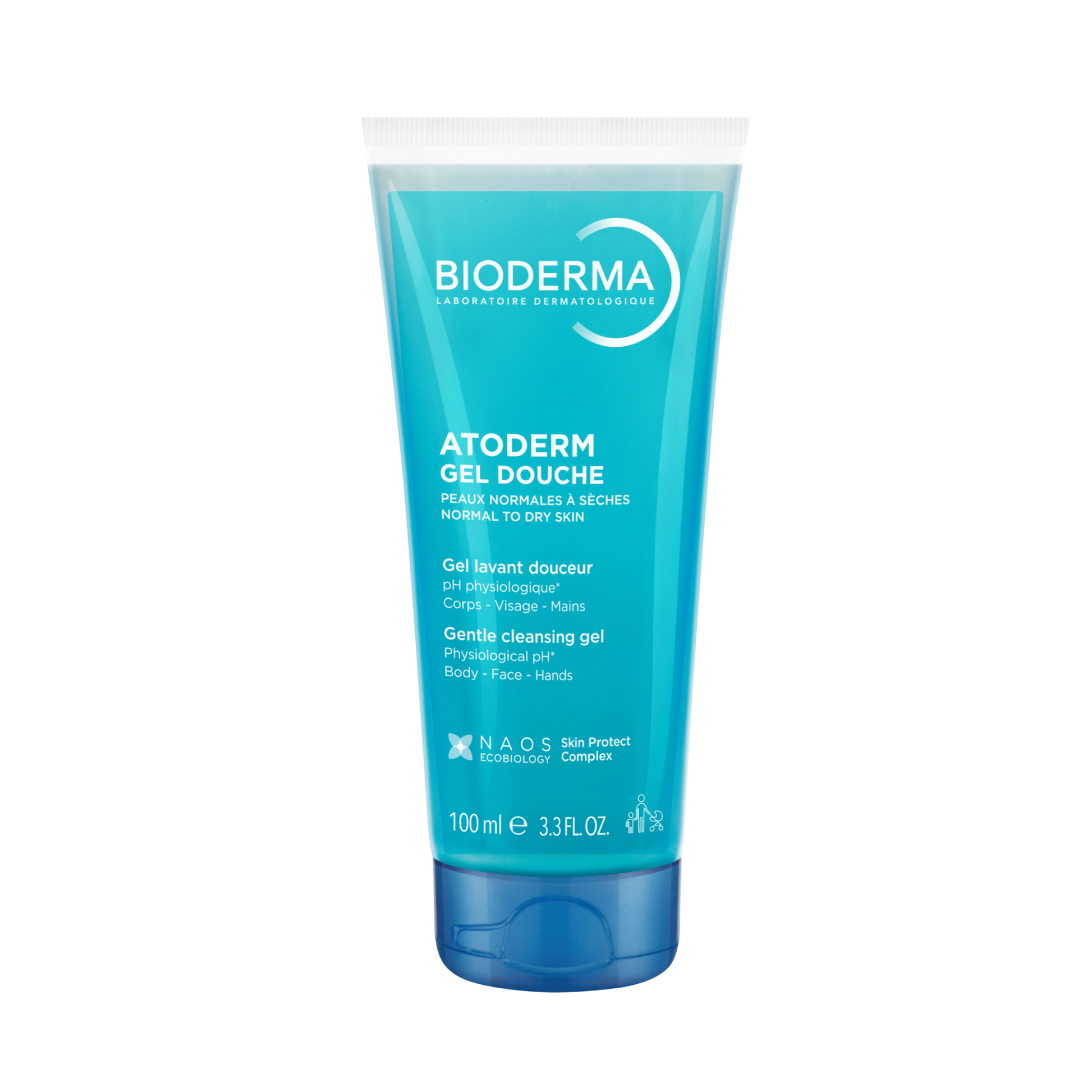 Bioderma Atoderm Shower Gel 200ml bottle for dry sensitive skin, gentle foaming cleanser that hydrates and protects the skin barrier daily