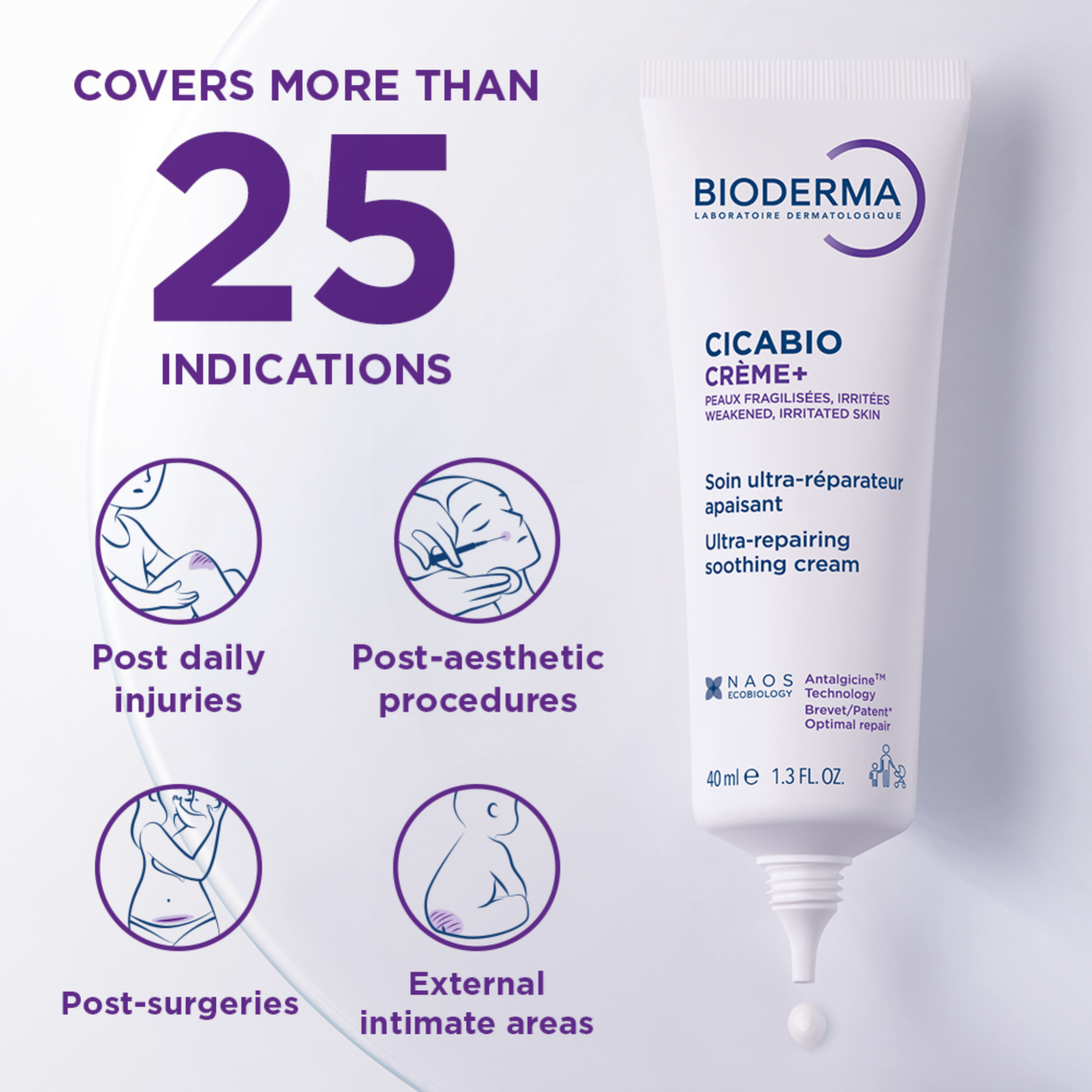 Bioderma Cicabio Cream with hyaluronic acid and repair complex helps restore skin barrier and promote healing while soothing irritation