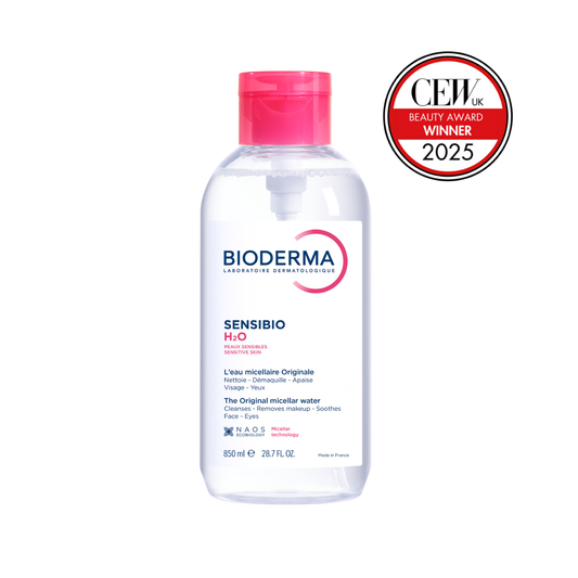 Bioderma Sensibio H2O micellar water 850ml for sensitive skin, gentle cleanser that removes makeup and impurities without irritation or rinsing
