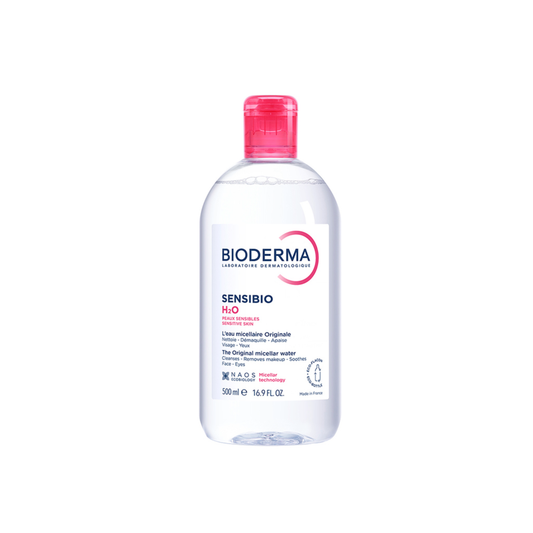 Bioderma Sensibio H2O micellar water 500ml for sensitive skin, gentle cleanser that removes makeup and impurities while soothing irritation