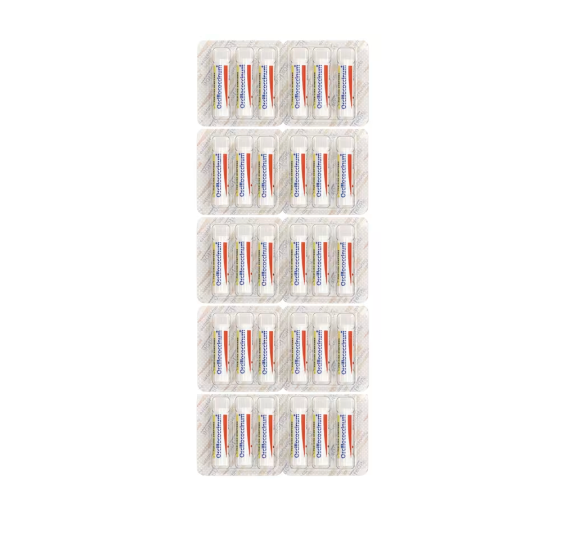 Boiron Oscillococcinum homeopathic flu relief — non-drowsy family value pack of 30 doses, dissolves under the tongue