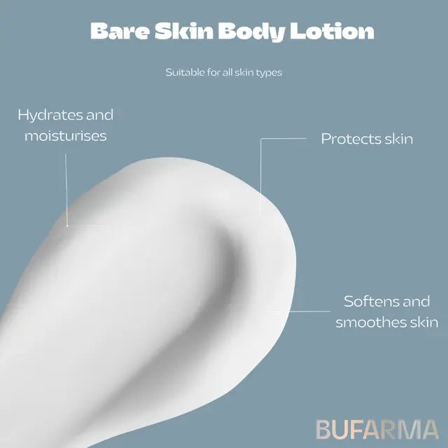 Bufarma Bare Skin Body Lotion with Sodium Hyaluronate and Ceramide NP reinforcing moisture levels and supporting the skin barrier