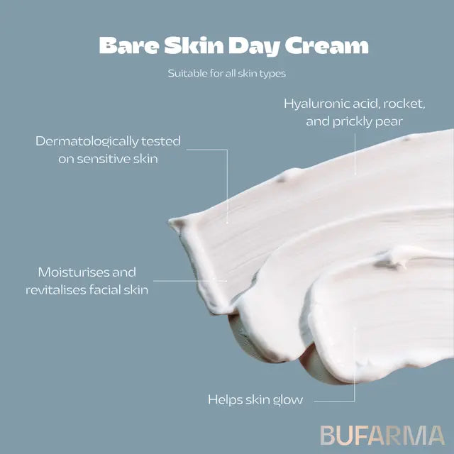 Bufarma Bare Skin Day Cream for sensitive skin dermatologically tested daily moisturiser leaving skin revitalised soft and comfortable