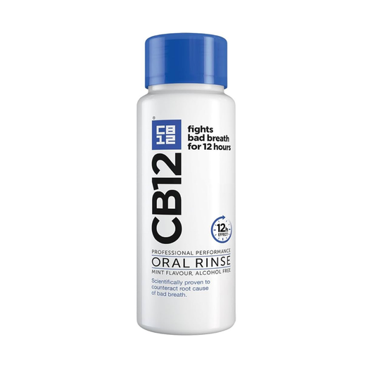 CB12 Mint Menthol mouthwash 250ml designed to neutralise bad breath gases and provide up to 12 hours of fresh breath for daily oral hygiene